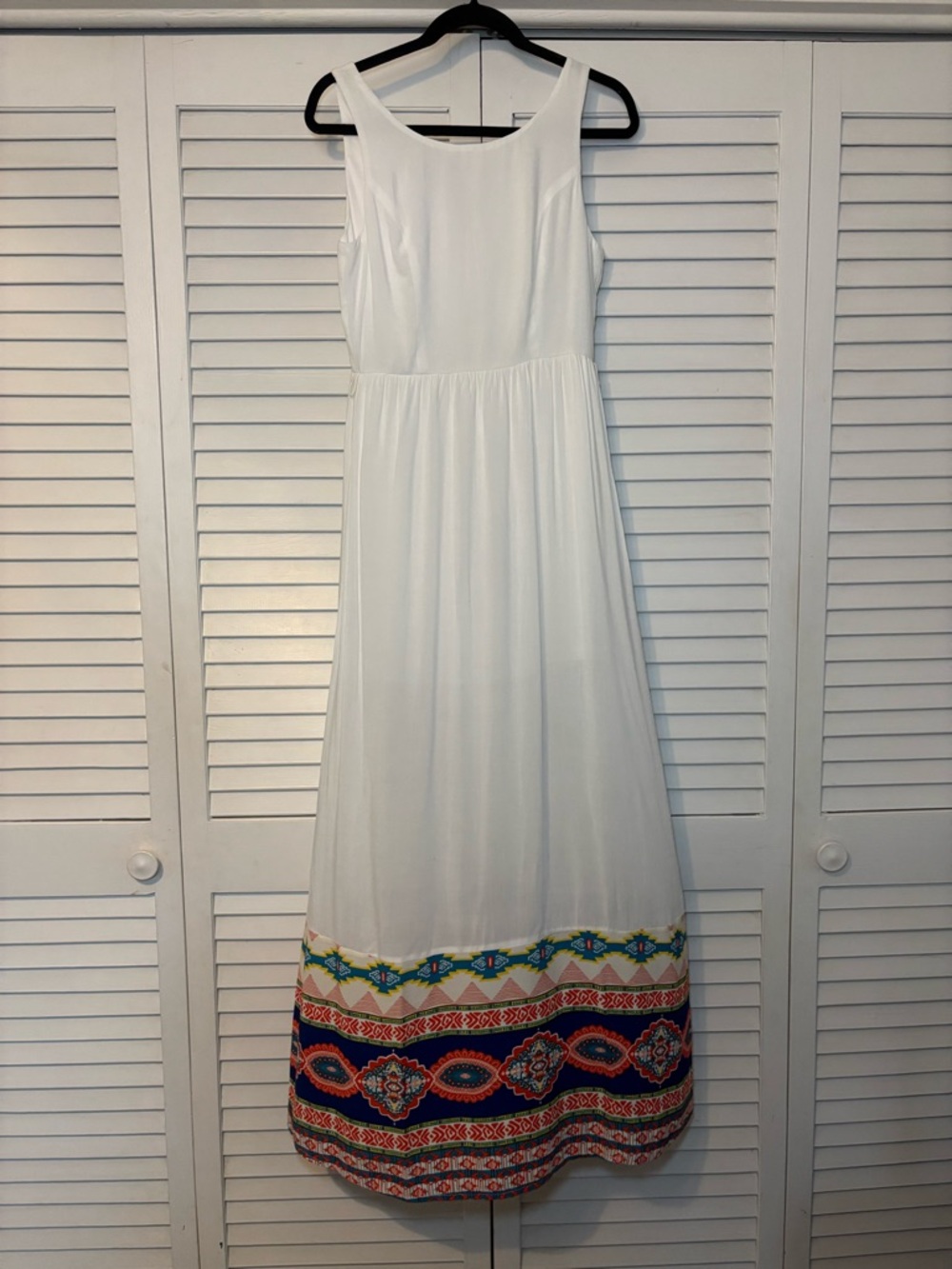 Boho Sleeveless Maxi Dress Size Small White Print New Cotton